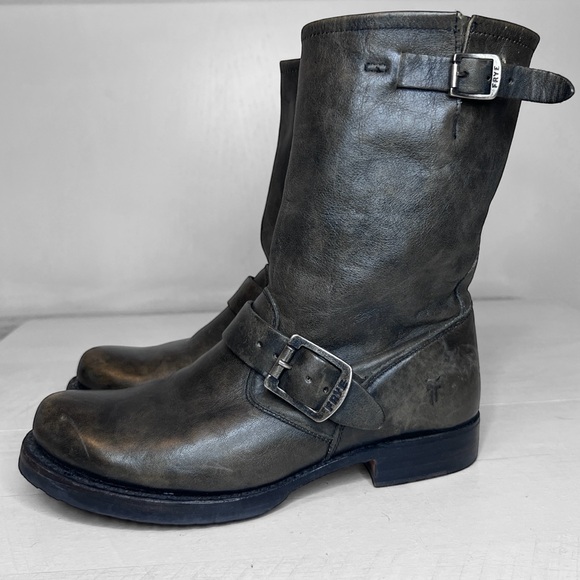 Frye Veronica Short Burnished Antique Gray Slouch Engineer Moto Boots - Picture 4 of 16